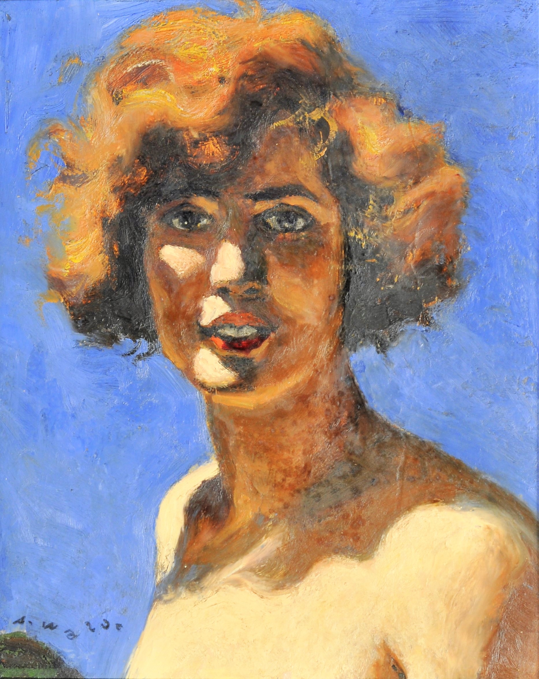 Alfons Walde (Oberndorf 1891 - 1958 Kitzbühel), Porträt Annemarie Licht, 1932,  Öl auf Karton, 35,1 x 29,1 cm, Privatbesitz, Foto Museum Kitzbühel